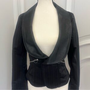 Diesel Rare Vintage 90s Y2K Black Pinstripe Motorcycle Moto Crop Leather Jacket